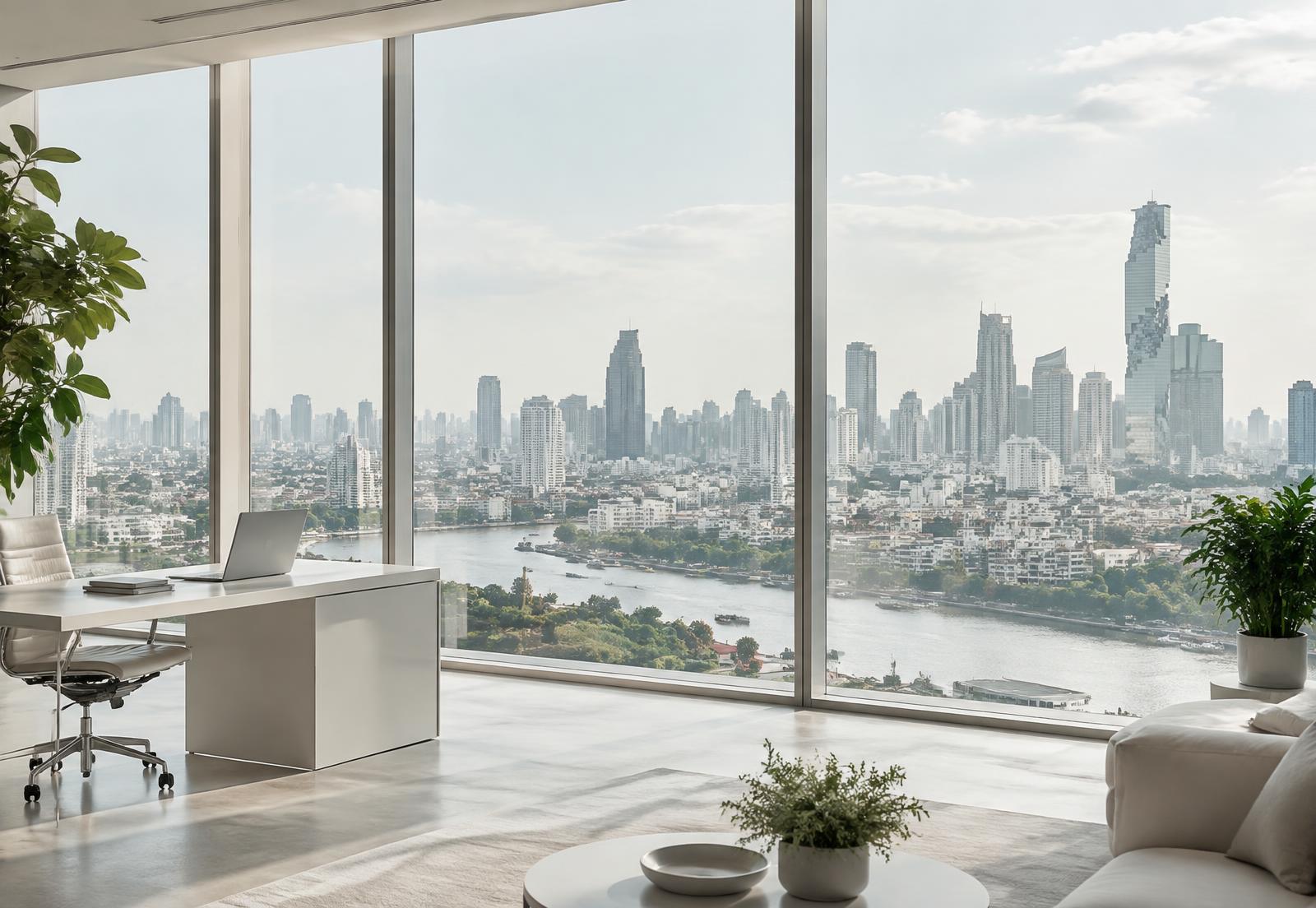 Bangkok skyline seen from a modern office